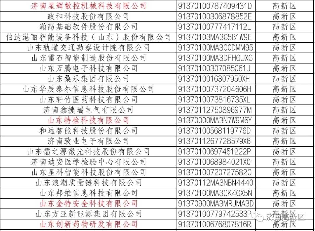 濟(jì)南市瞪羚企業(yè)名單