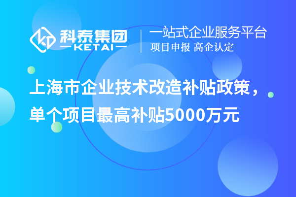 上海市企業技術改造補貼政策，單個項目最高補貼5000萬元