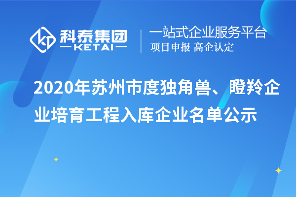 2020年蘇州市度獨角獸、瞪羚企業培育工程入庫企業名單公示