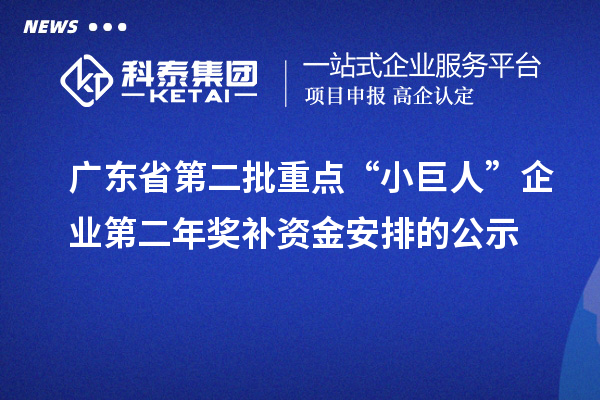 廣東省第二批重點“小巨人”企業第二年獎補資金安排的公示