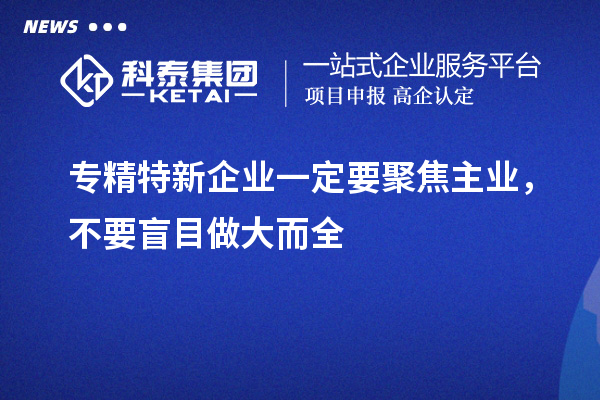 專精特新企業一定要聚焦主業，不要盲目做大而全