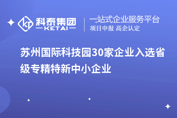 蘇州國際科技園30家企業入選省級專精特新中小企業