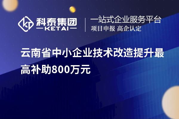 云南省中小企業技術改造提升最高補助800萬元