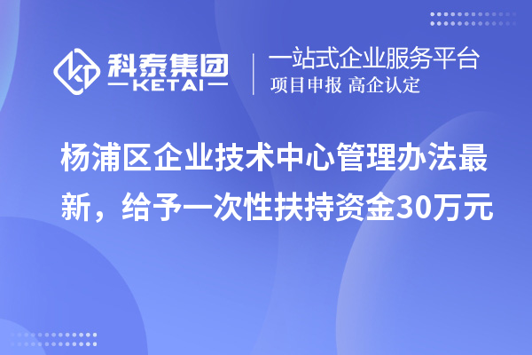 楊浦區企業技術中心管理辦法最新，給予一次性扶持資金30萬元