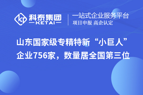 山東國家級專精特新“小巨人”企業756家，數量居全國第三位