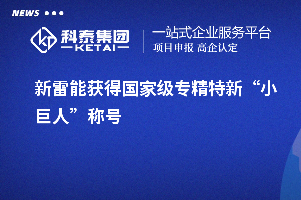 新雷能獲得國(guó)家級(jí)專精特新“小巨人”稱號(hào)