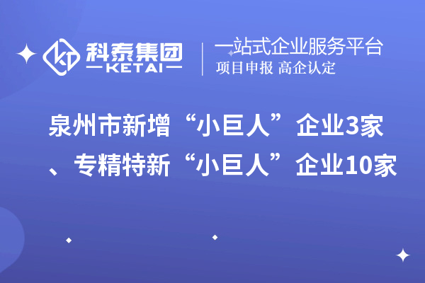 泉州市新增“小巨人”企業3家、專精特新“小巨人”企業10家