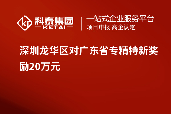 深圳龍華區對廣東省專精特新獎勵20萬元