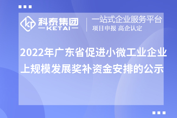 2022年廣東省促進小微工業企業上規模發展獎補資金安排的公示