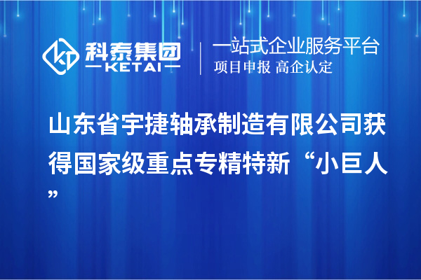 山東省宇捷軸承制造有限公司獲得國家級重點專精特新“小巨人”