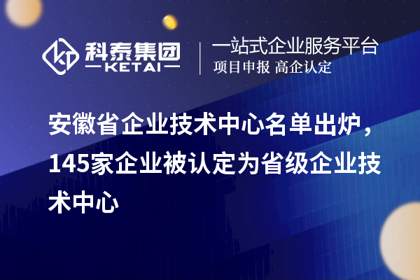 安徽省企業技術中心名單出爐，145家企業被認定為省級企業技術中心