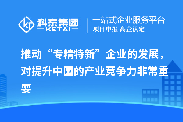 推動“專精特新”企業的發展，對提升中國的產業競爭力非常重要