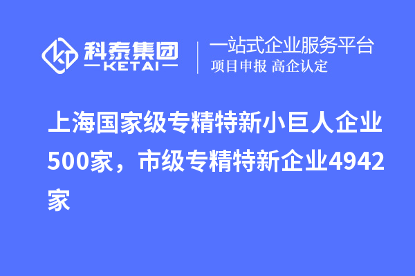 上海國家級專精特新小巨人企業500家，市級專精特新企業4942家