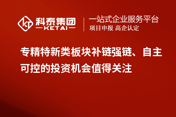 專精特新類板塊補鏈強鏈、自主可控的投資機會值得關注