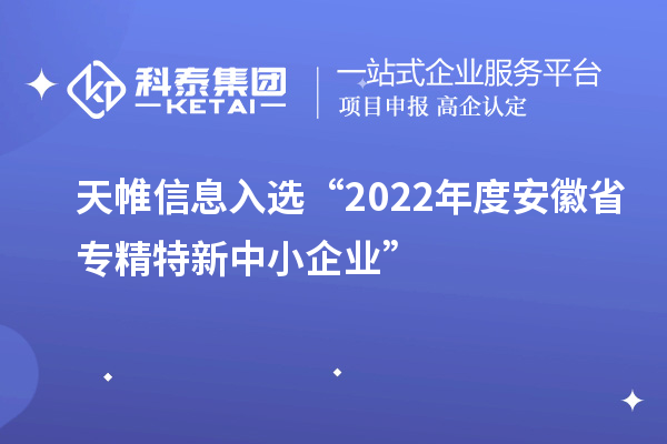 天帷信息入選“2022年度安徽省專精特新中小企業”