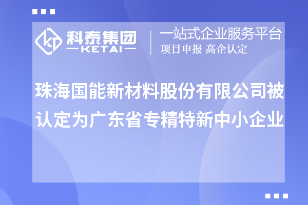 珠海國能新材料股份有限公司被認定為廣東省專精特新中小企業