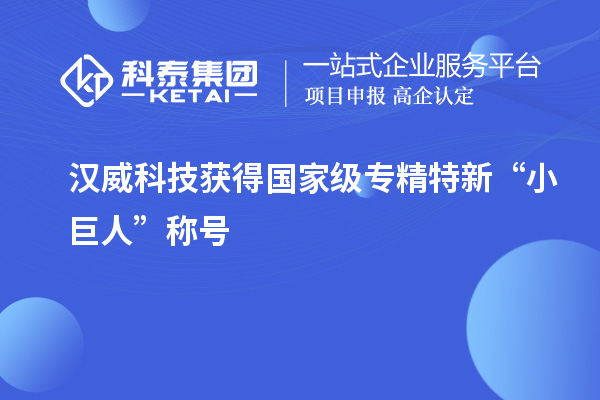 漢威科技獲得國家級專精特新“小巨人”稱號