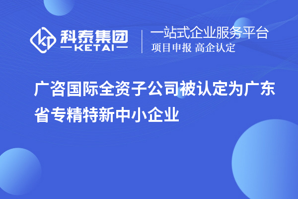 廣咨國際全資子公司被認定為廣東省專精特新中小企業