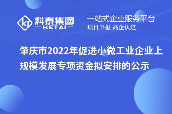 肇慶市2022年促進小微工業企業上規模發展專項資金擬安排的公示