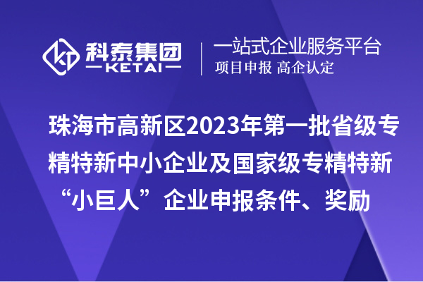 珠海市高新區2023年第一批省級專精特新中小企業及國家級專精特新“小巨人”企業申報條件、獎勵