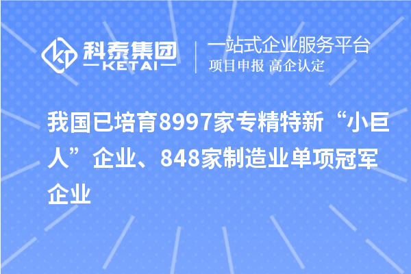 我國已培育8997家專精特新“小巨人”企業、848家制造業單項冠軍企業