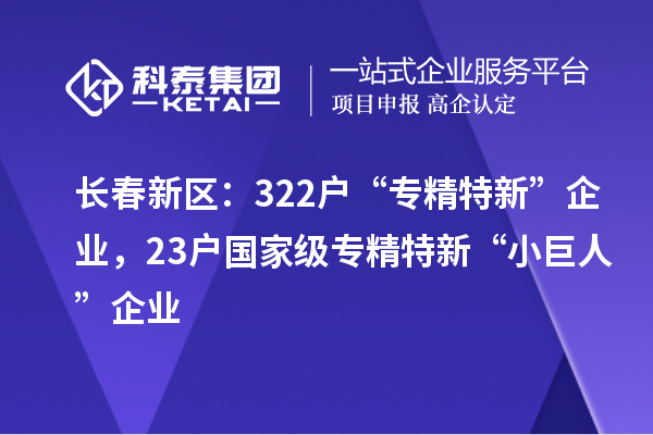 長春新區：322戶“專精特新”企業，23戶國家級專精特新“小巨人”企業