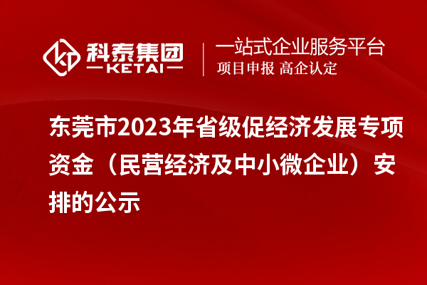 東莞市2023年省級促經濟發(fā)展專項資金（民營經濟及中小微企業(yè)）安排的公示