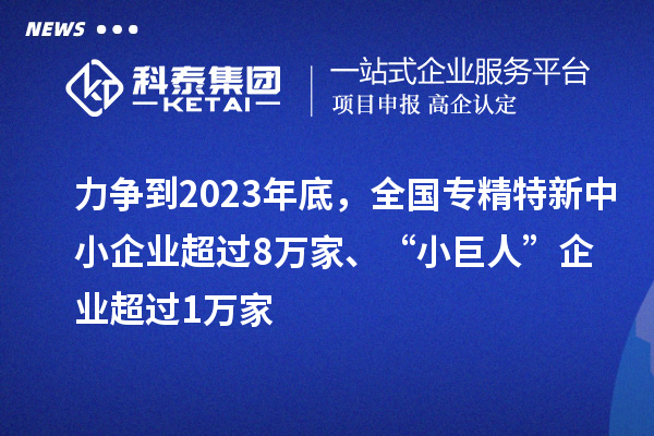 力爭到2023年底，全國專精特新中小企業(yè)超過8萬家、“小巨人”企業(yè)超過1萬家