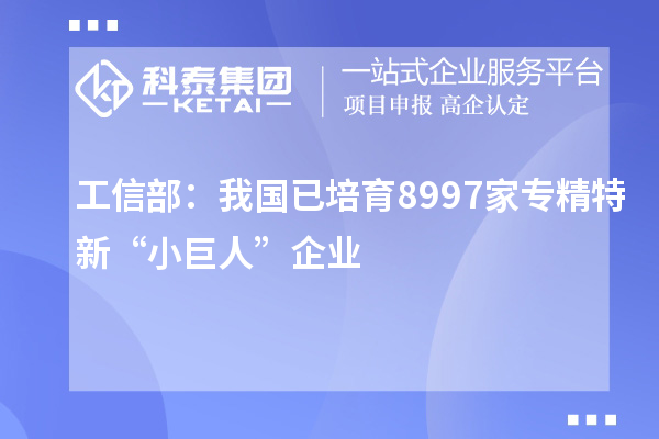 工信部：我國已培育8997家專精特新“小巨人”企業