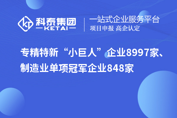 專精特新“小巨人”企業8997家、制造業單項冠軍企業848家