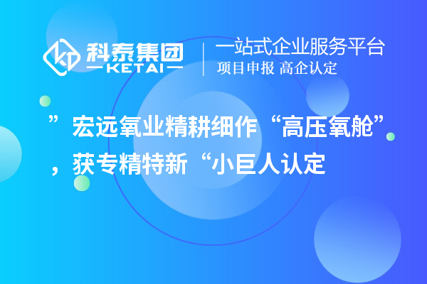 ”宏遠氧業(yè)精耕細作“高壓氧艙”，獲專精特新“小巨人認定