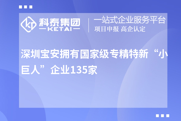 深圳寶安擁有國家級專精特新“小巨人”企業135家