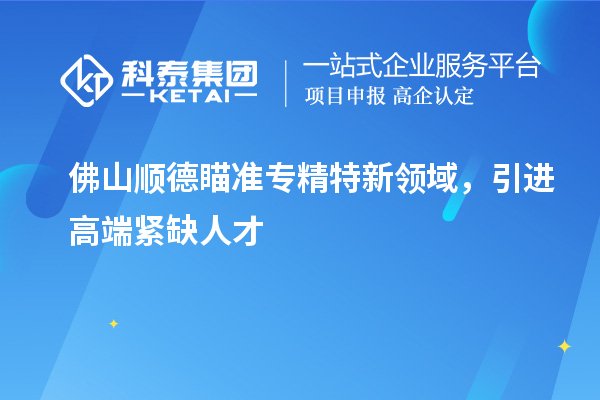 佛山順德瞄準(zhǔn)專精特新領(lǐng)域，引進高端緊缺人才