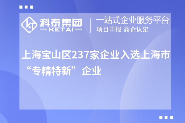 上海寶山區237家企業入選上海市“專精特新”企業