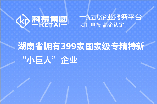 湖南省擁有399家國家級專精特新“小巨人”企業