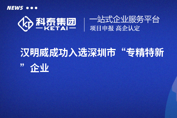 漢明威成功入選深圳市“專精特新”企業