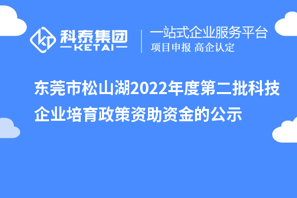 東莞市松山湖2022年度第二批科技企業培育政策資助資金的公示