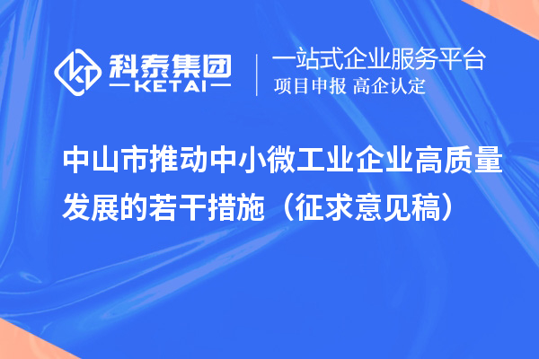 中山市推動中小微工業企業高質量發展的若干措施（征求意見稿）