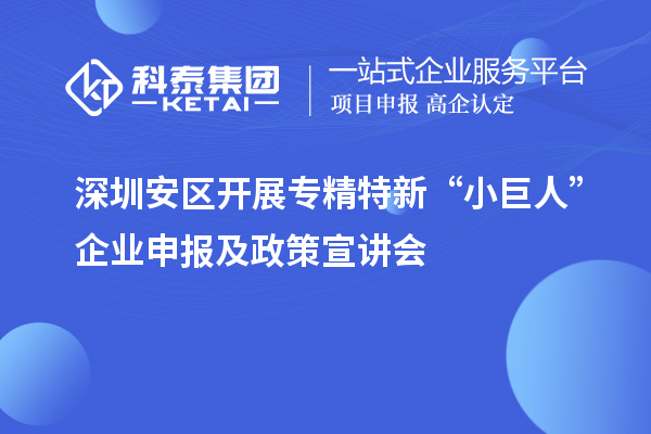 深圳安區開展專精特新“小巨人”企業申報及政策宣講會