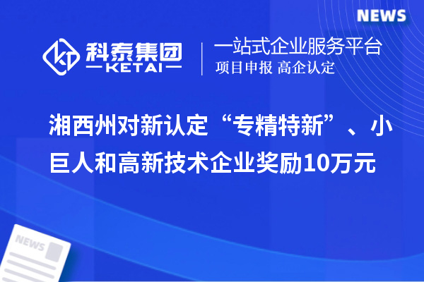 湘西州對新認定“專精特新”、小巨人和高新技術(shù)企業(yè)獎勵10萬元