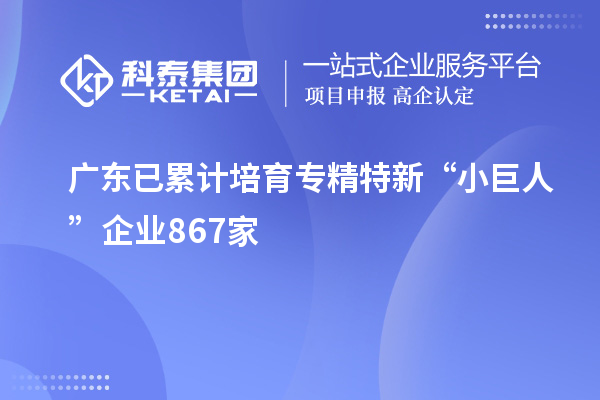 廣東已累計培育專精特新“小巨人”企業867家