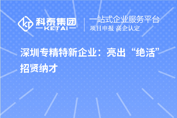 深圳專精特新企業(yè)：亮出“絕活” 招賢納才