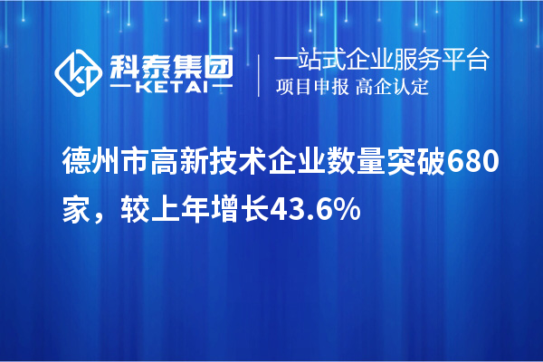 德州市高新技術企業數量突破680家，較上年增長43.6%