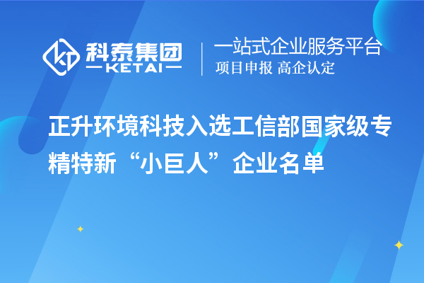 正升環境科技入選工信部國家級專精特新“小巨人”企業名單