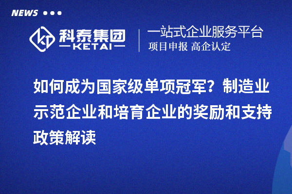 如何成為國家級單項冠軍？制造業(yè)示范企業(yè)和培育企業(yè)的獎勵和支持政策解讀