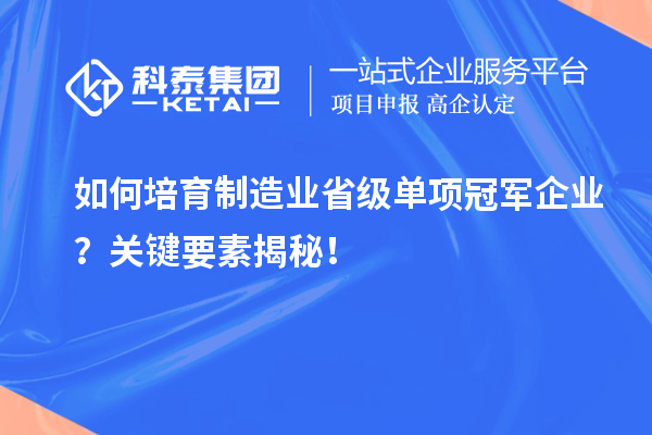 如何培育制造業省級單項冠軍企業？關鍵要素揭秘！