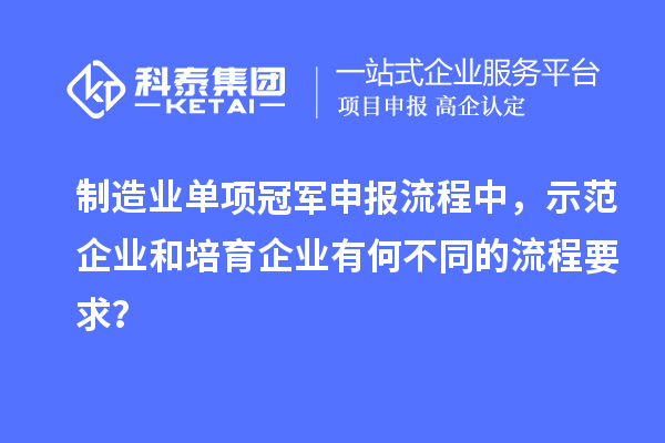 制造業單項冠軍申報流程中，示范企業和培育企業有何不同的流程要求？