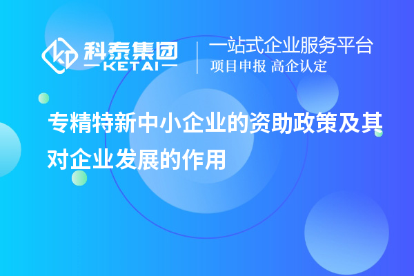 專精特新中小企業的資助政策及其對企業發展的作用