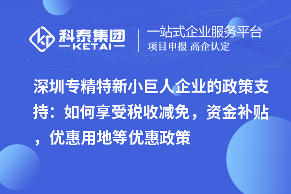 深圳專精特新小巨人企業的政策支持：如何享受稅收減免，資金補貼，優惠用地等優惠政策