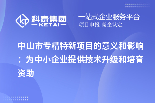 中山市專精特新項目的意義和影響：為中小企業提供技術升級和培育資助